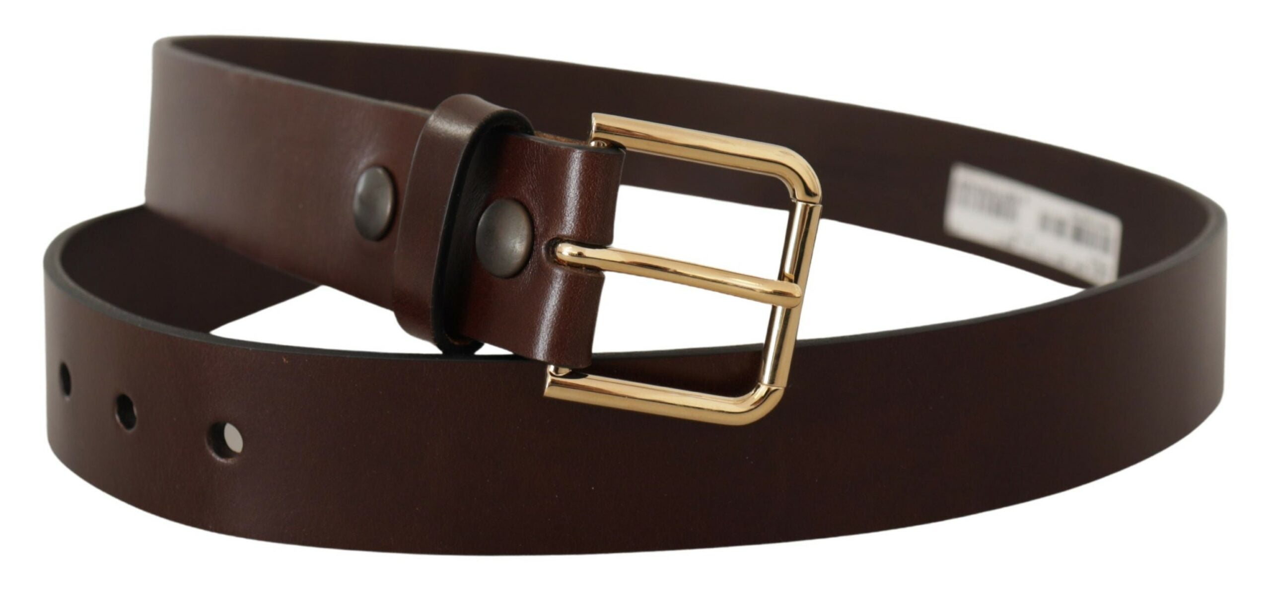 Dolce & Gabbana Brown Polished Leather Gold Tone Metal Buckle Belt - Zeiniez