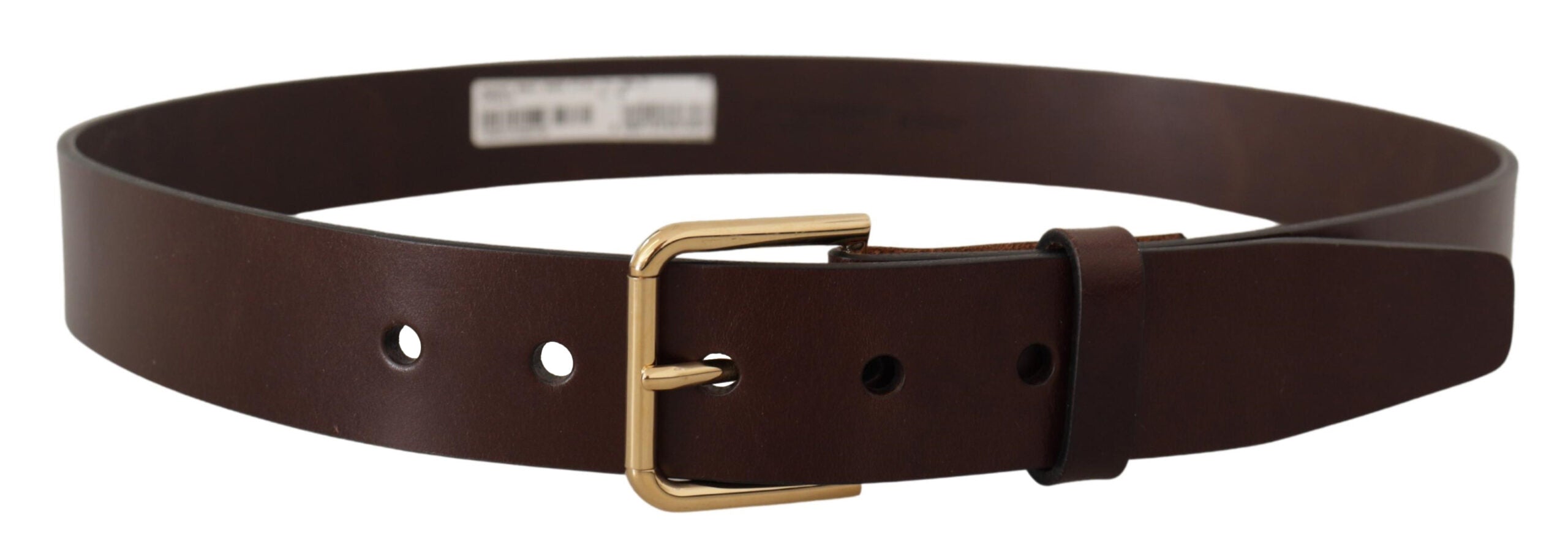 Dolce & Gabbana Brown Polished Leather Gold Tone Metal Buckle Belt - Zeiniez