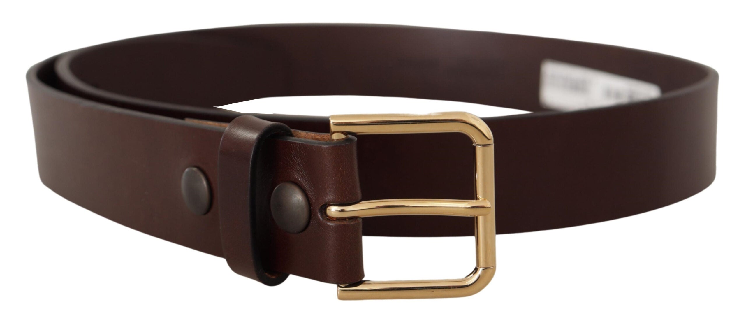 Dolce & Gabbana Brown Polished Leather Gold Tone Metal Buckle Belt - Zeiniez