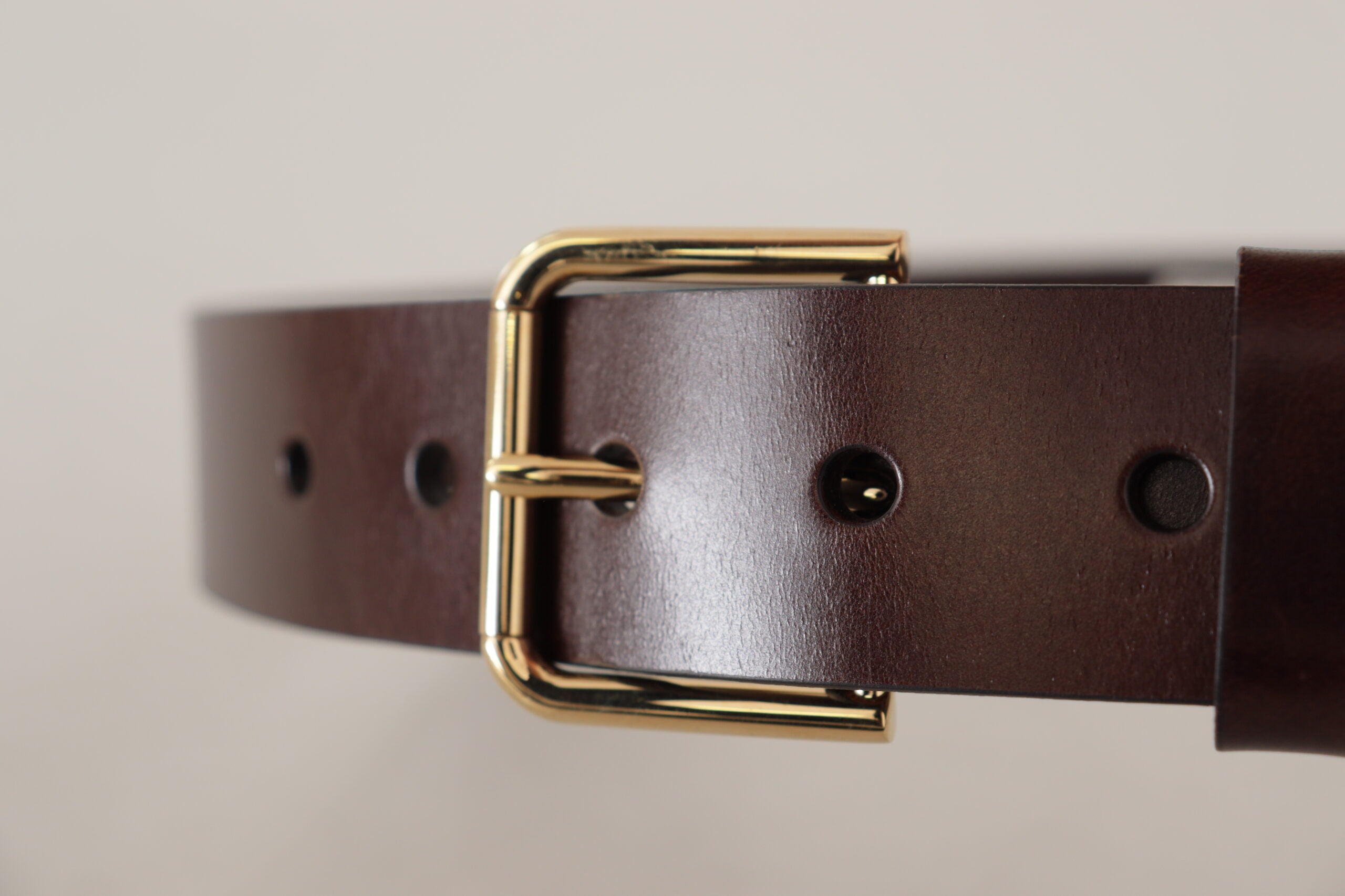 Dolce & Gabbana Brown Polished Leather Gold Tone Metal Buckle Belt - Zeiniez