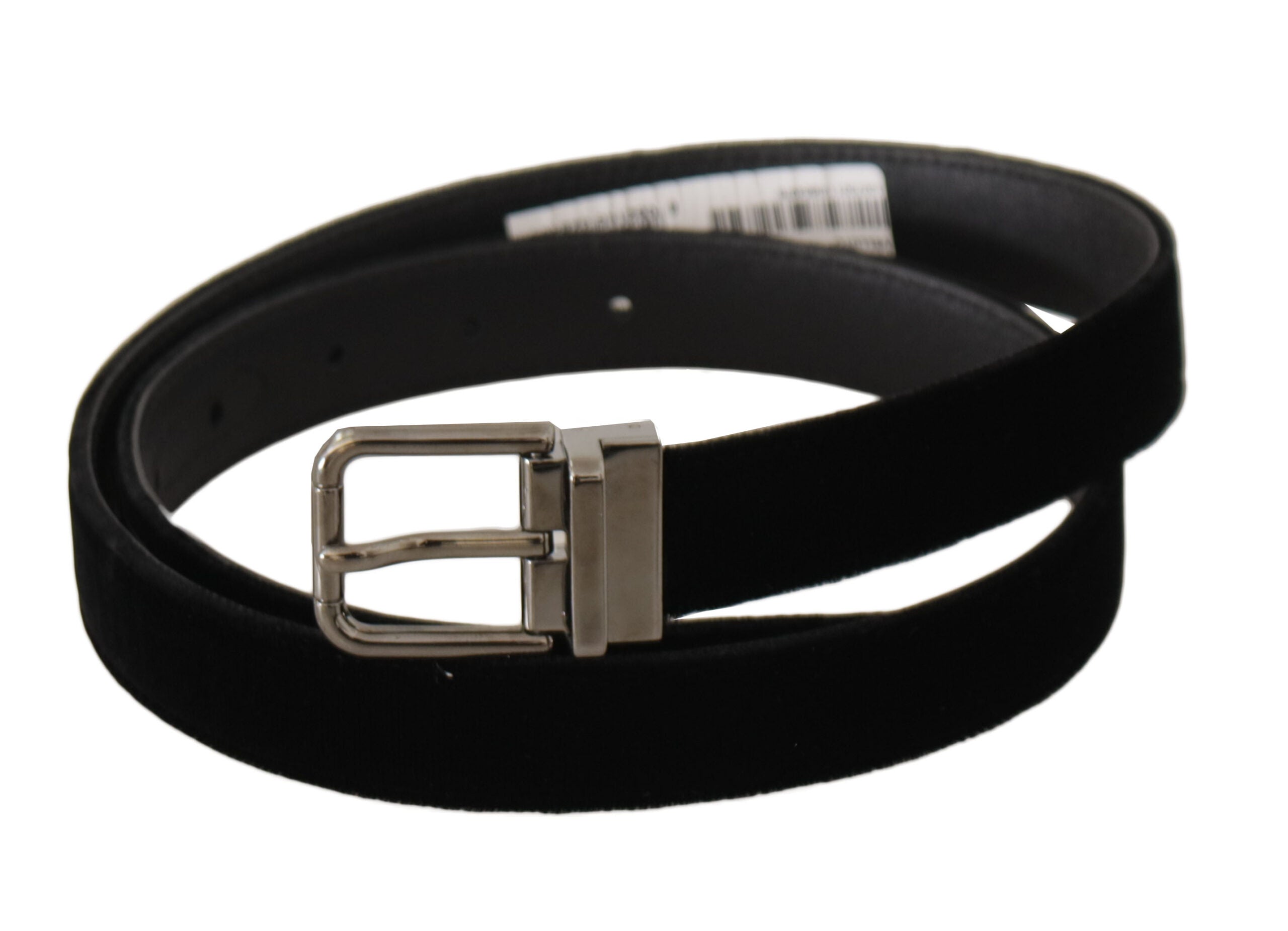 Dolce & Gabbana Black Classic Velvet Logo Engraved Metal Buckle Belt - Zeiniez