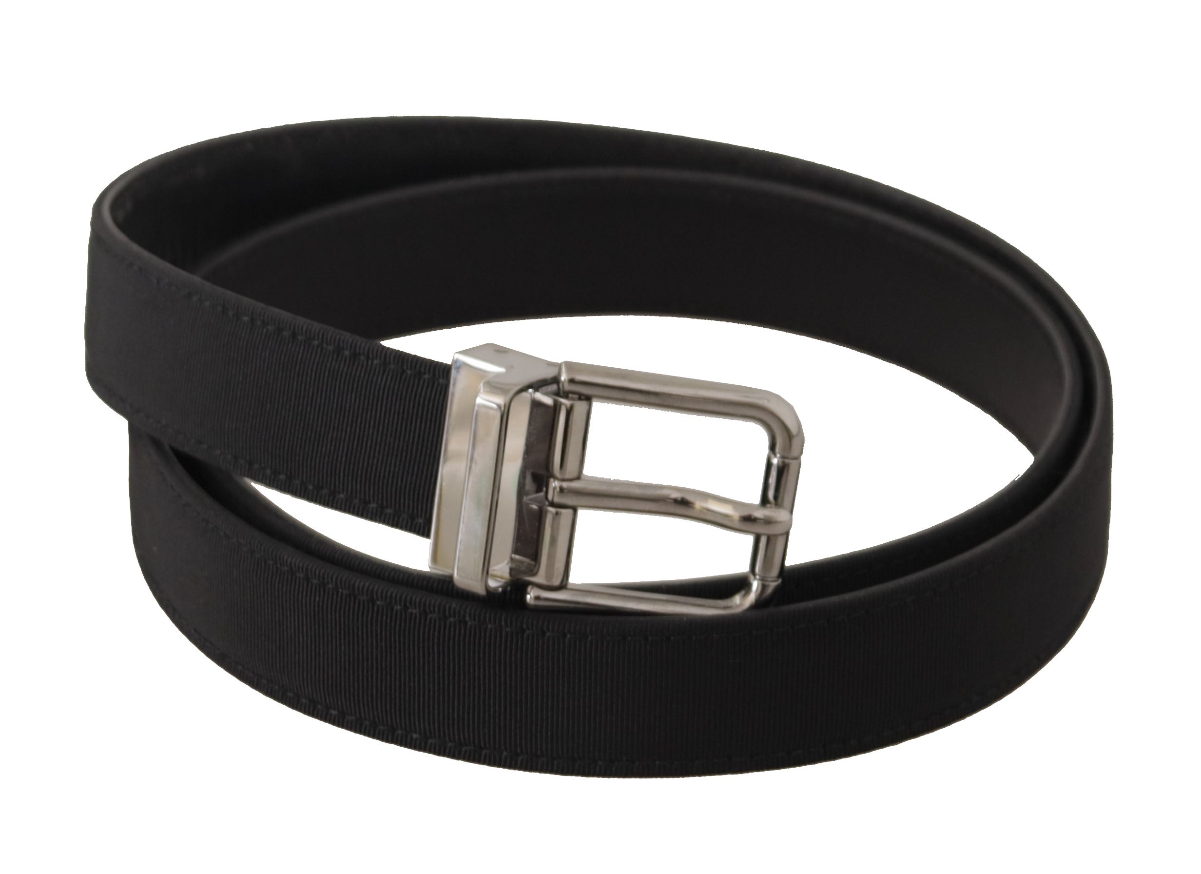 Dolce & Gabbana Black Canvas Leather Silver Metal Buckle Belt - Zeiniez