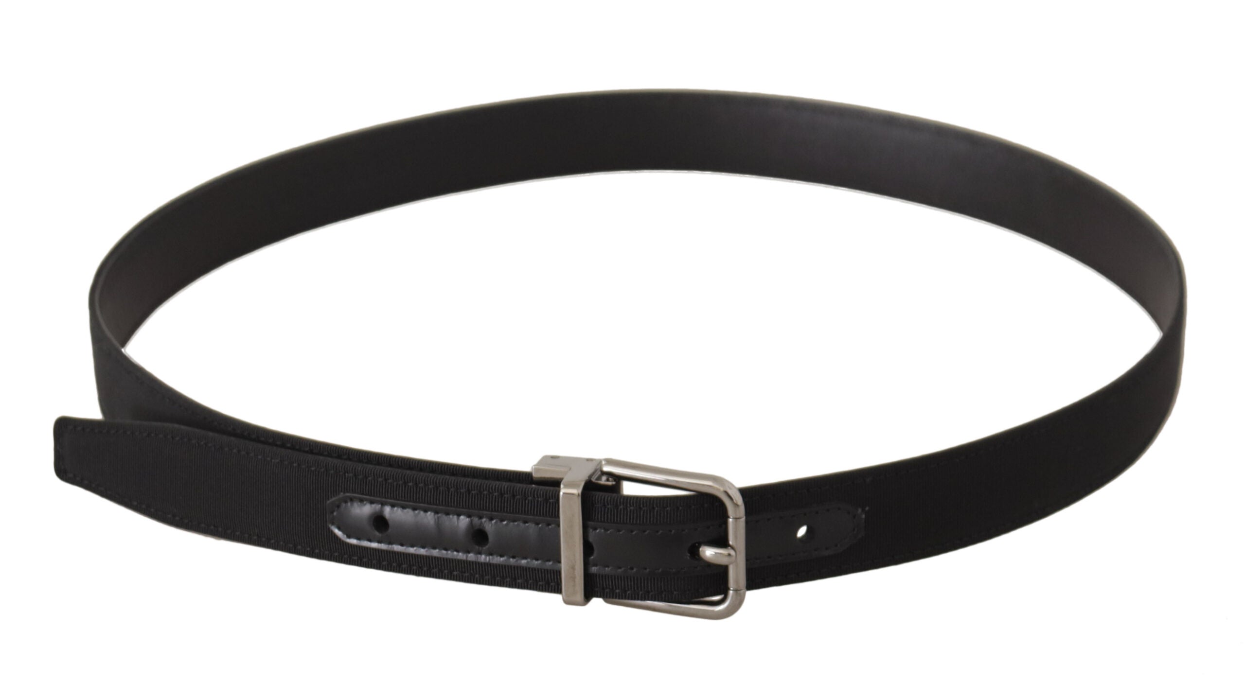 Dolce & Gabbana Black Canvas Leather Silver Metal Buckle Belt - Zeiniez