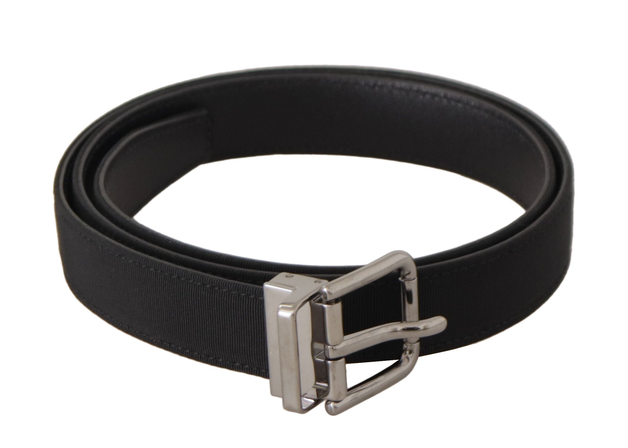 Dolce & Gabbana Black Canvas Leather Silver Metal Buckle Belt - Zeiniez