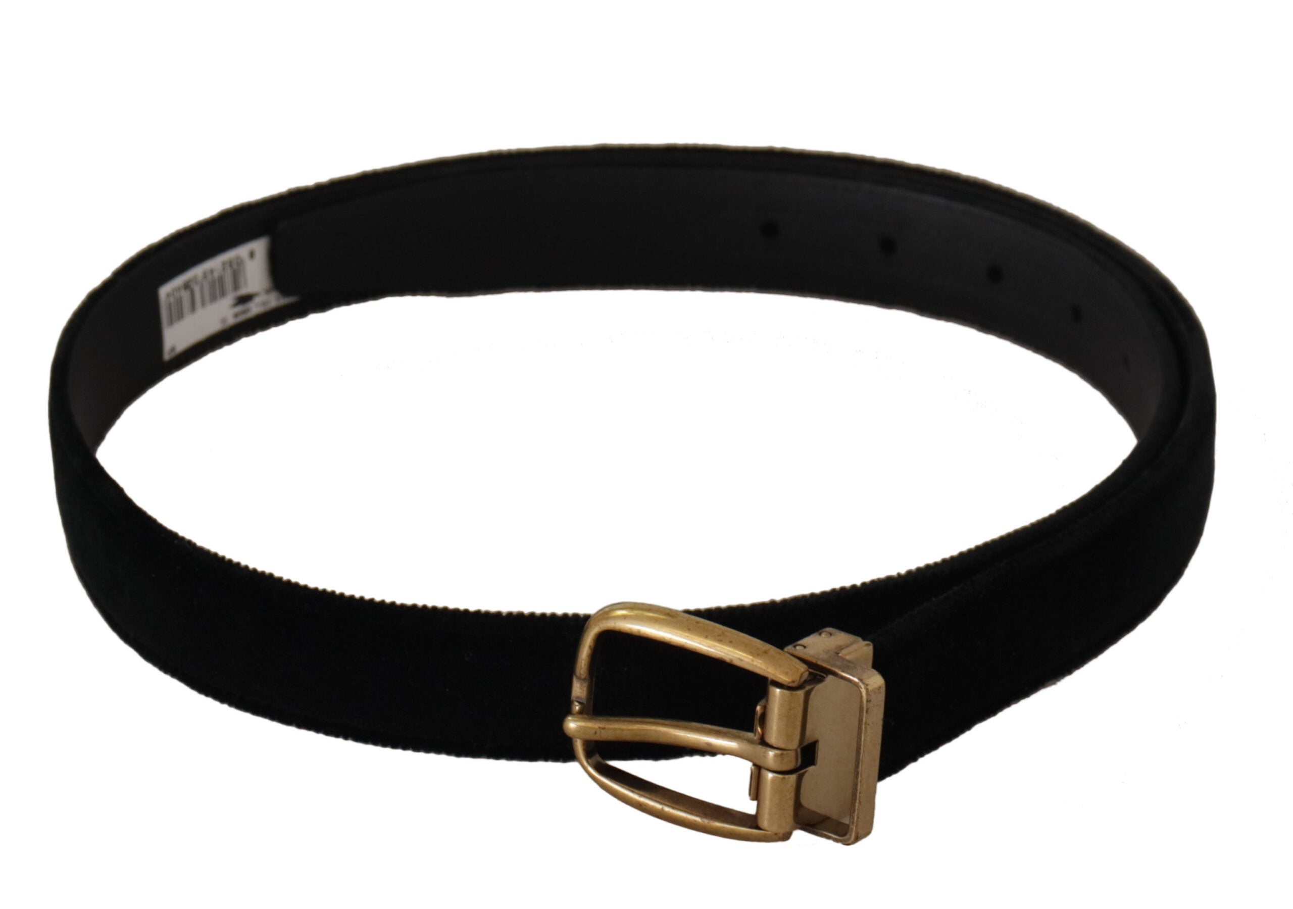 Dolce & Gabbana Black Velvet Leather Gold Tone Metal Buckle Belt - Zeiniez