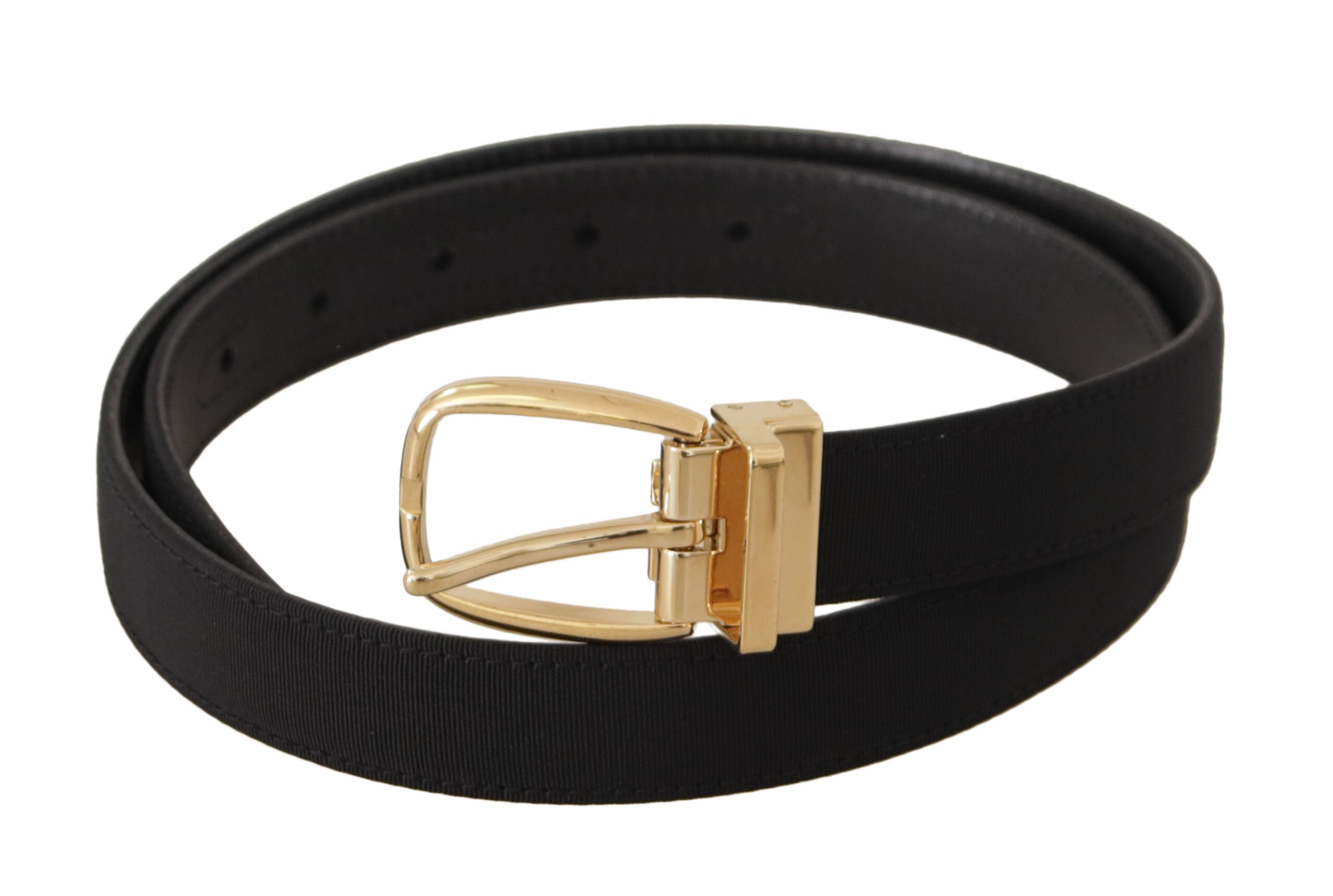 Dolce & Gabbana Black Canvas Leather Gold Metal Buckle Belt - Zeiniez