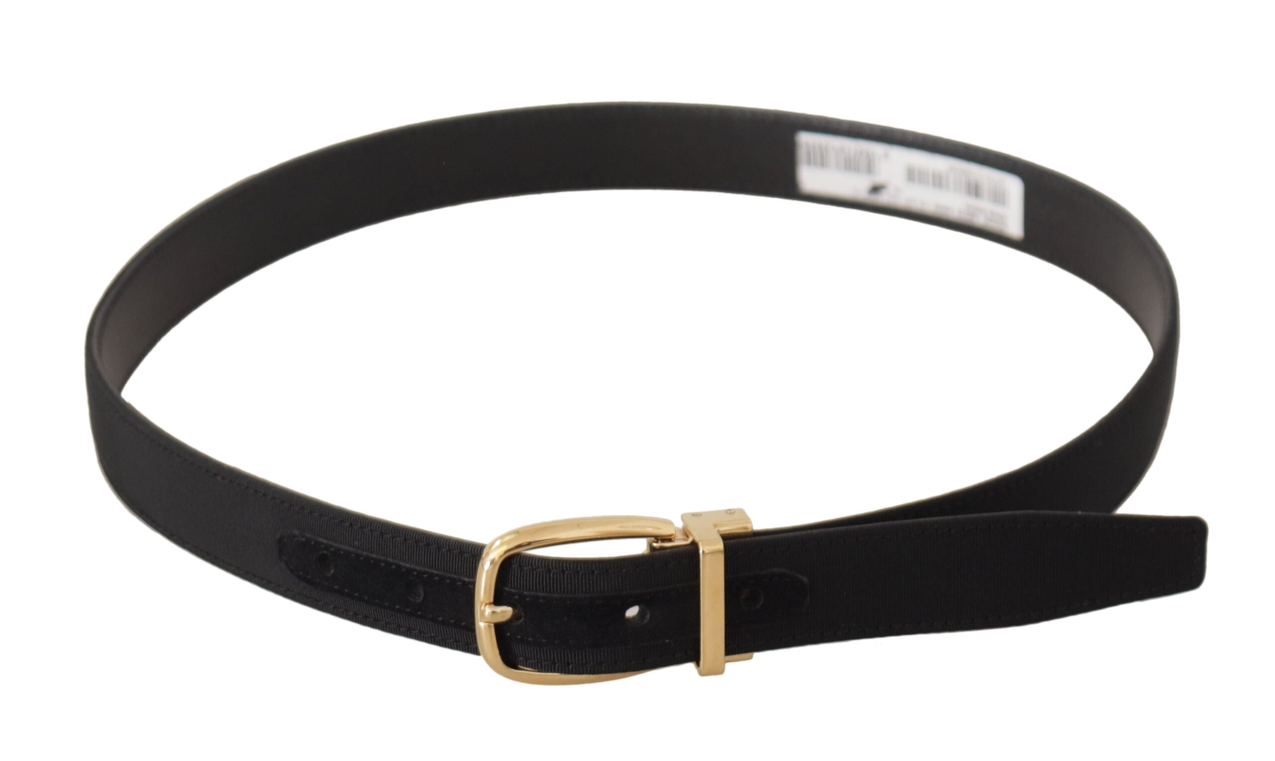 Dolce & Gabbana Black Canvas Leather Gold Metal Buckle Belt - Zeiniez