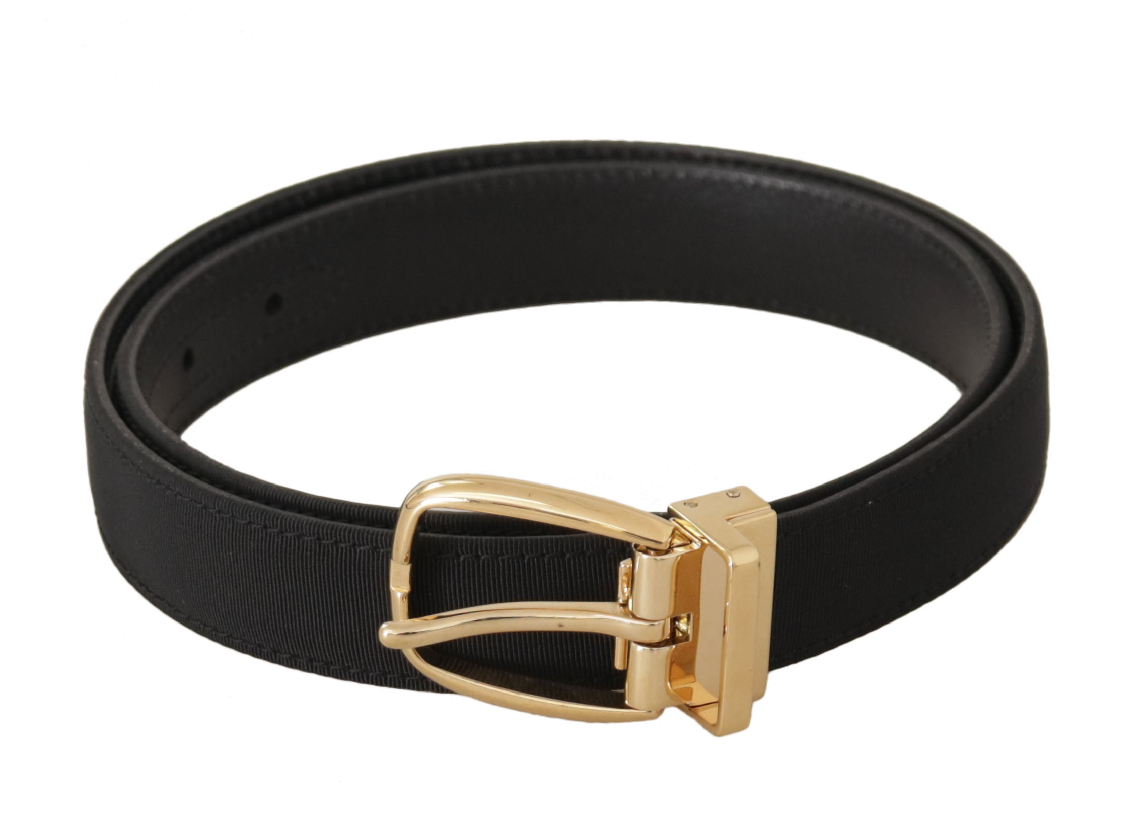 Dolce & Gabbana Black Canvas Leather Gold Metal Buckle Belt - Zeiniez
