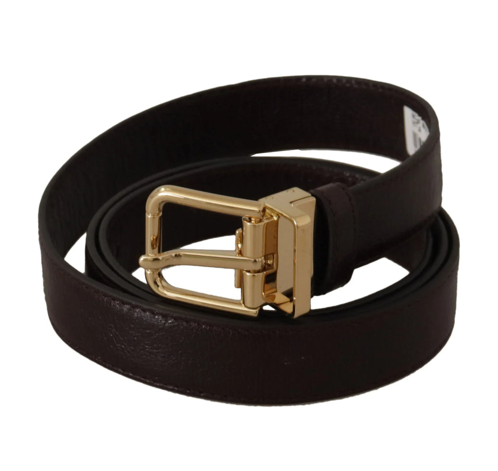 Dolce & Gabbana Brown Leather Gold Metal Buckle Belt - Zeiniez