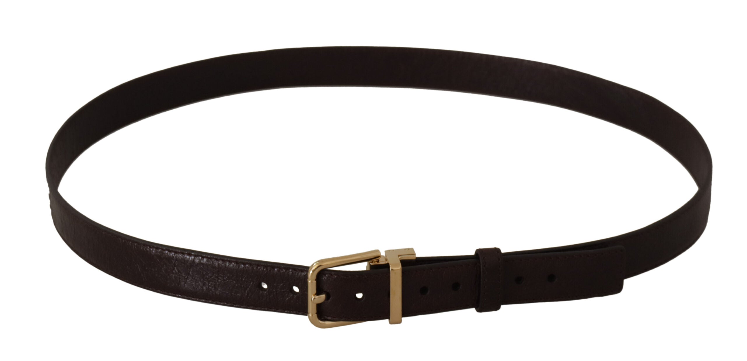 Dolce & Gabbana Brown Leather Gold Metal Buckle Belt - Zeiniez