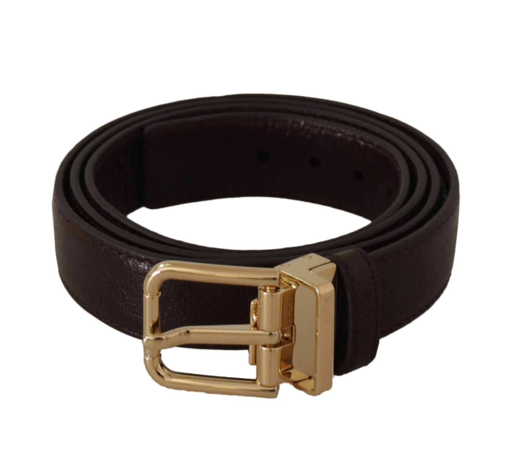 Dolce & Gabbana Brown Leather Gold Metal Buckle Belt - Zeiniez