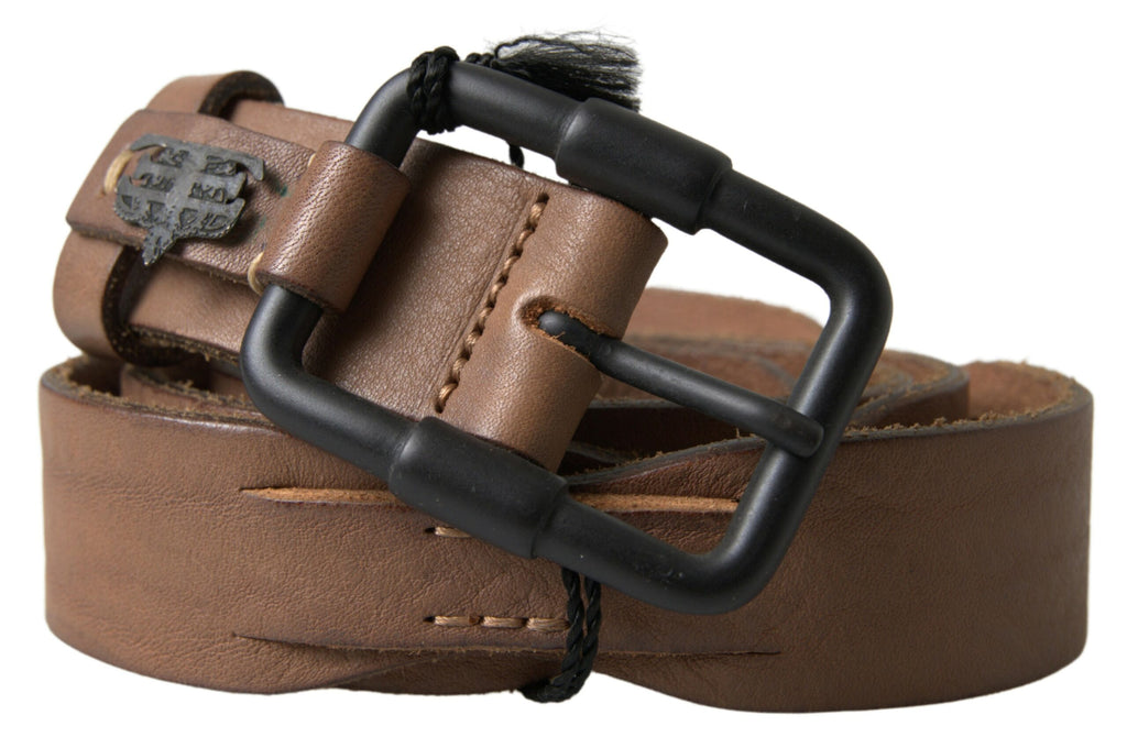 Ermanno Scervino Brown Leather Metal Buckle Waist Men Belt - Zeiniez