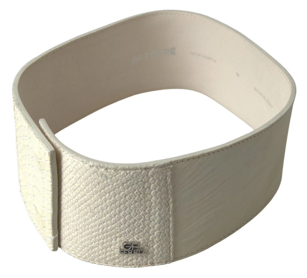 GF Ferre Off White Waxed Cotton Wide Fashion Waistband Belt - Zeiniez
