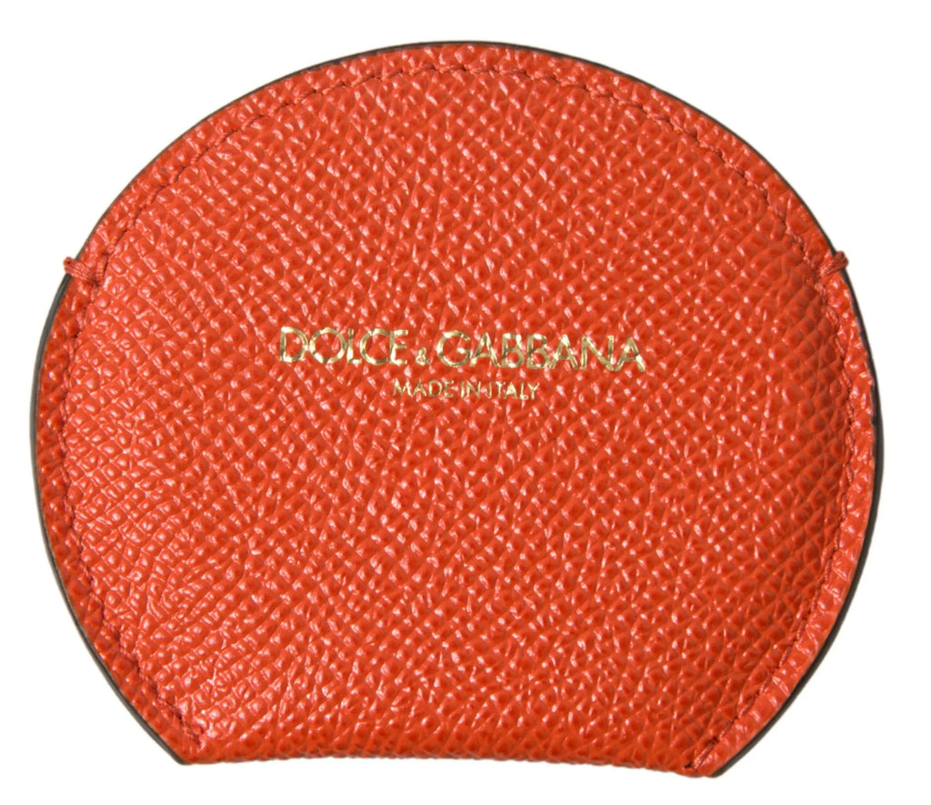 Dolce & Gabbana Orange Calfskin Leather Round Logo Hand Mirror Holder - Zeiniez