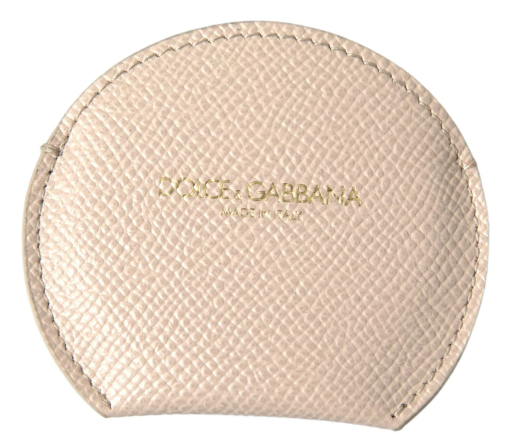Dolce & Gabbana Beige Calfskin Leather Round Logo Hand Mirror Holder - Zeiniez