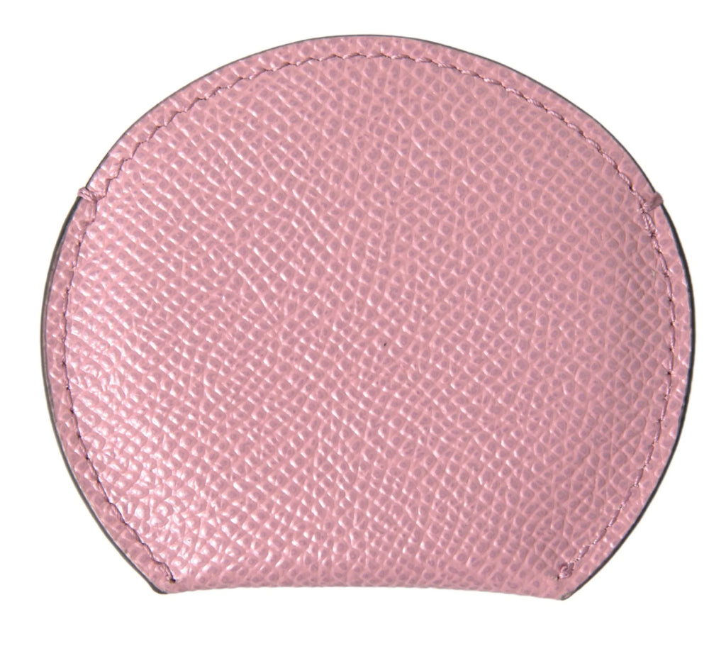 Dolce & Gabbana Pink Calfskin Leather Round Logo Print Hand Mirror Holder - Zeiniez