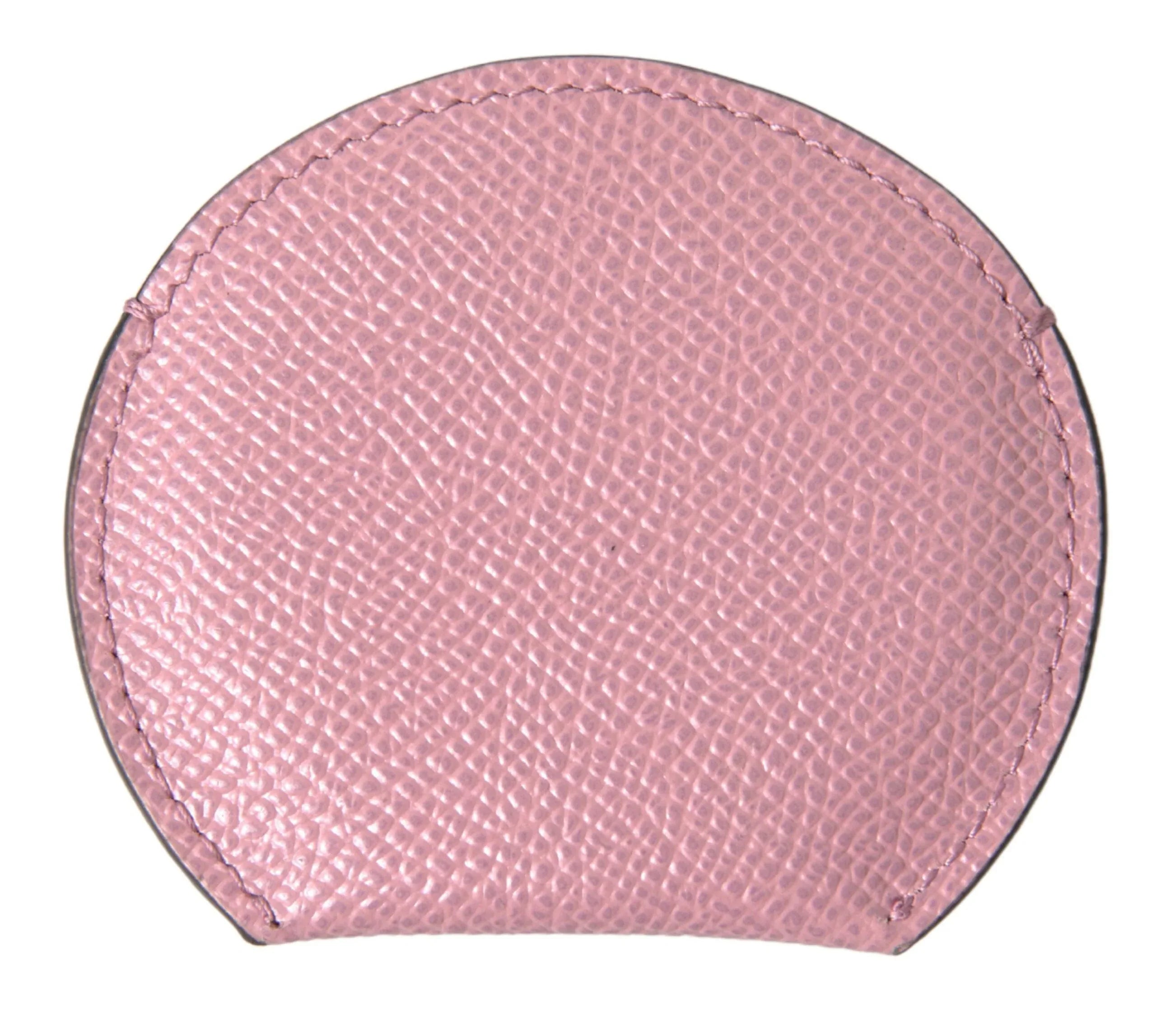Dolce & Gabbana Pink Calfskin Leather Round Logo Print Hand Mirror Holder - Zeiniez