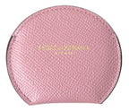 Dolce & Gabbana Pink Calfskin Leather Round Logo Print Hand Mirror Holder - Zeiniez