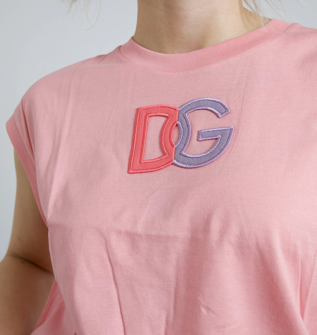 Dolce & Gabbana Pink Cotton DG Logo Crew Neck Tank T-shirt - Zeiniez