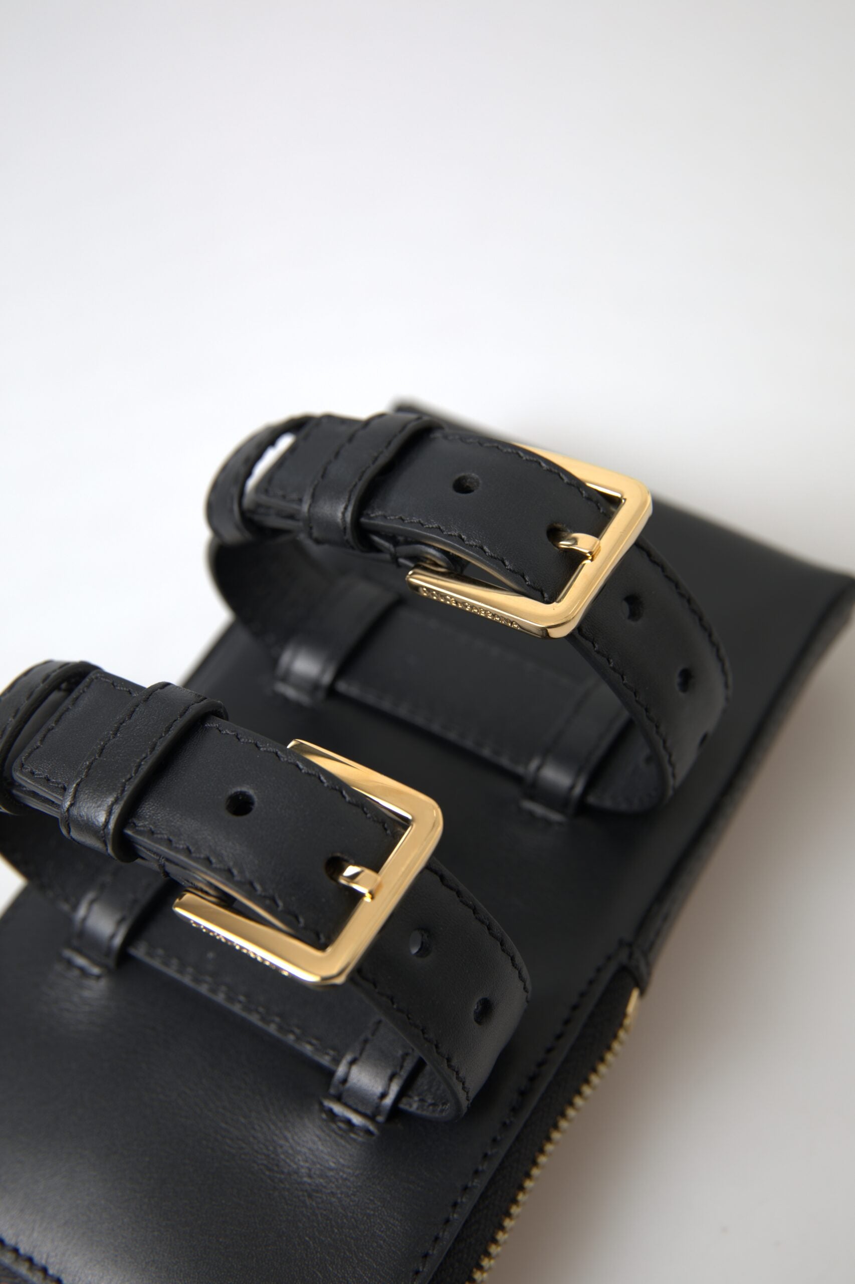 Dolce & Gabbana Black Leather Men Purse Double Belt Strap Bracelet Bag - Zeiniez