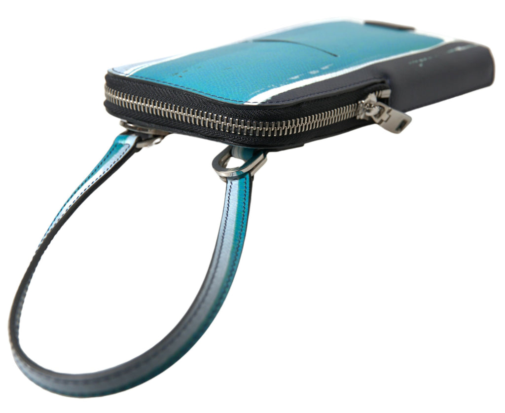 Dolce & Gabbana Blue Leather Purse Crossbody Sling Phone Bag Unisex