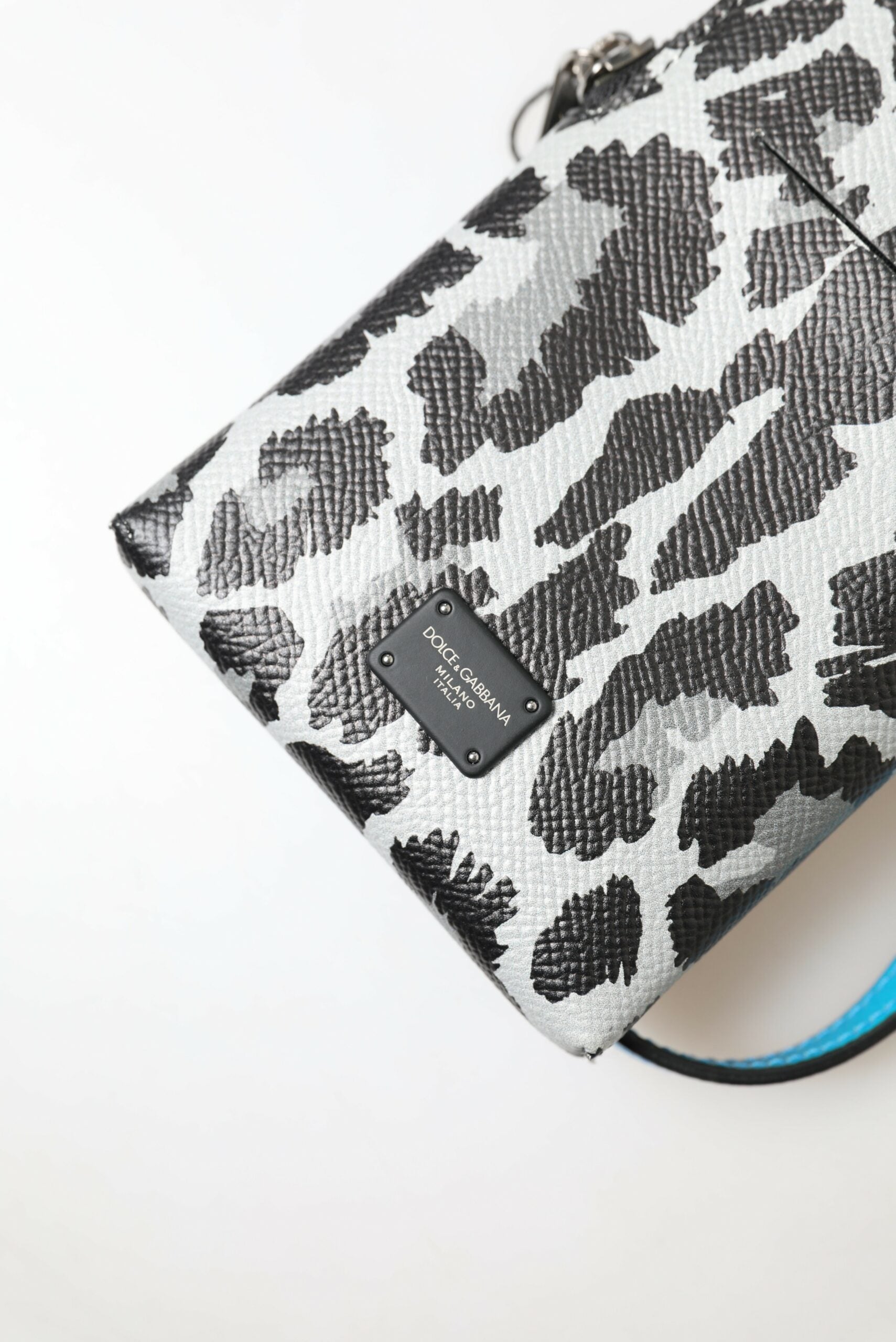 Dolce & Gabbana Gray Leopard Leather Men Purse Crossbody Sling Phone Bag - Zeiniez