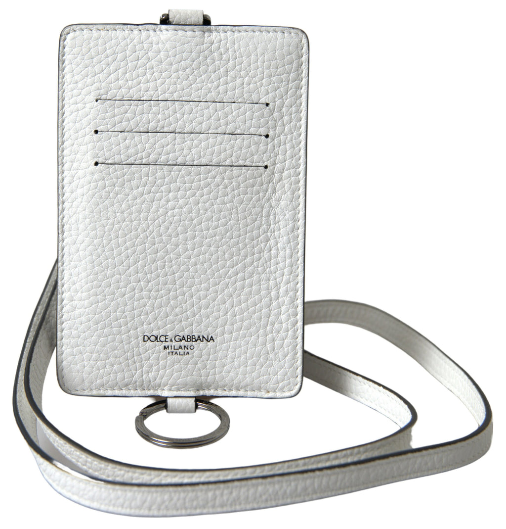 Dolce & Gabbana White Leather Lanyard Logo Card Holder Men Wallet - Zeiniez