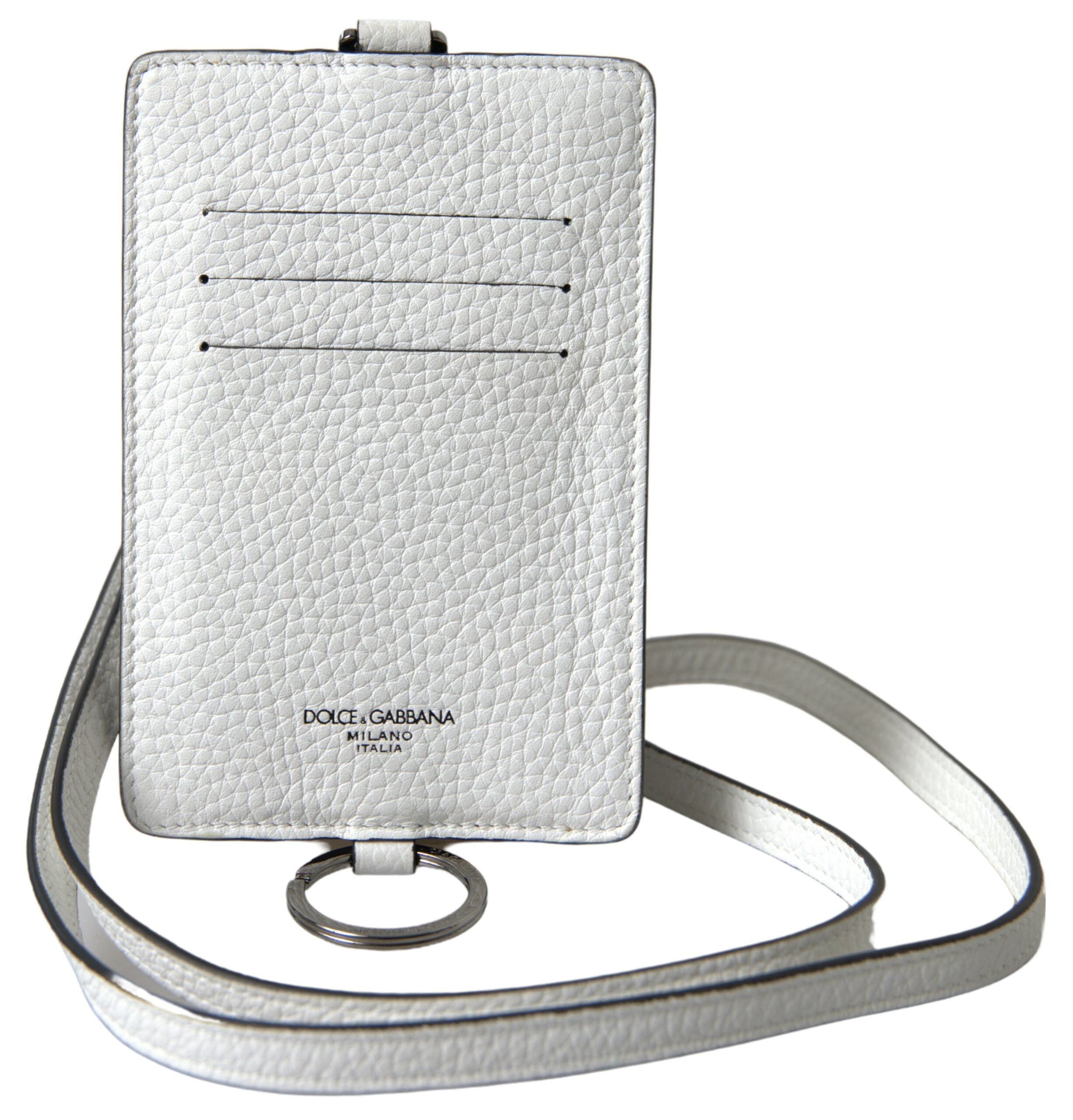 Dolce & Gabbana White Leather Lanyard Logo Card Holder Men Wallet - Zeiniez