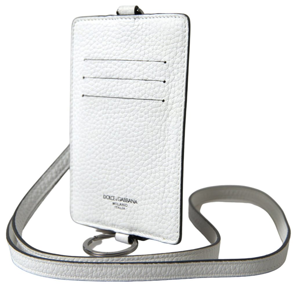 Dolce & Gabbana White Leather Lanyard Logo Card Holder Men Wallet - Zeiniez