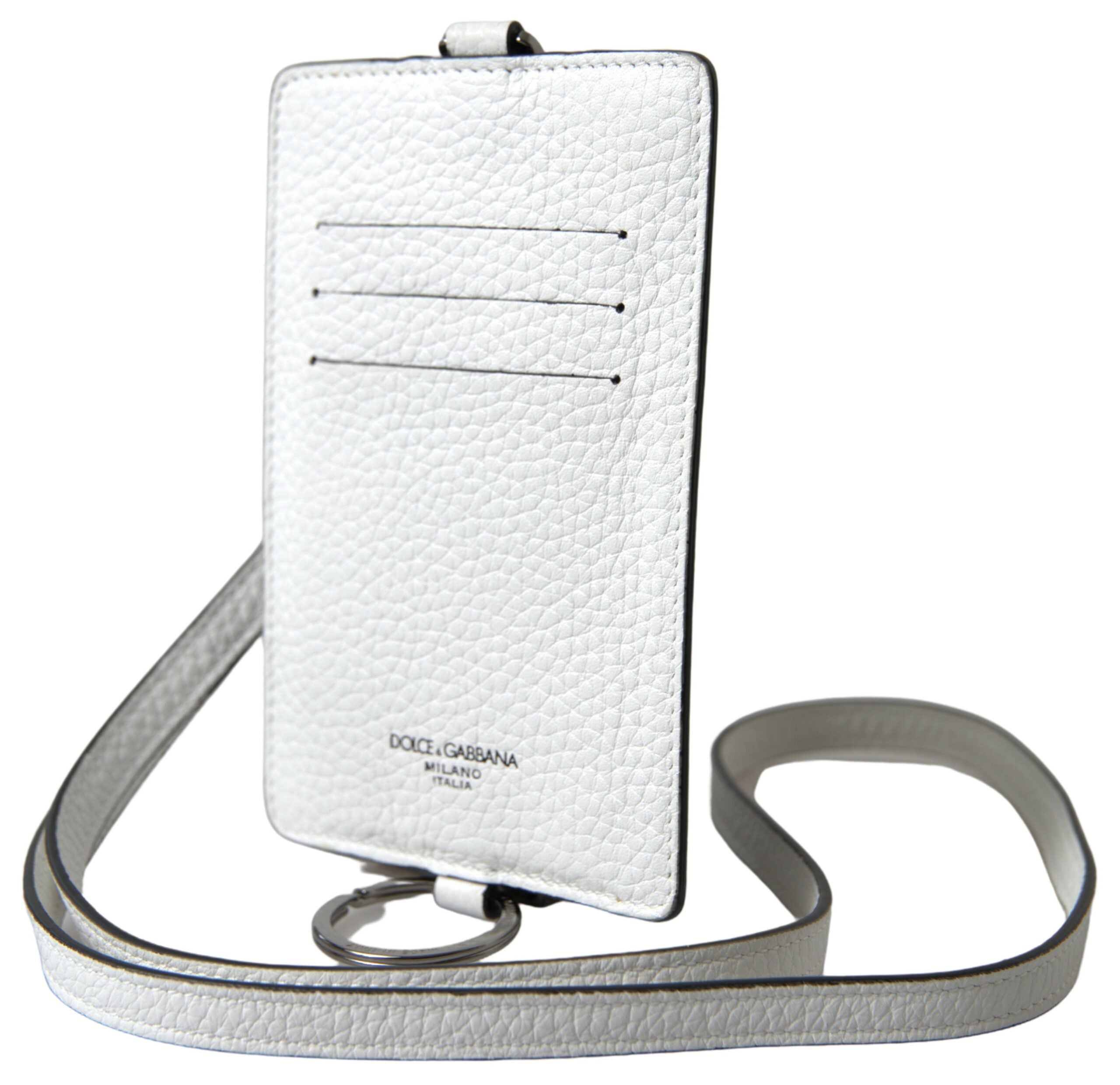 Dolce & Gabbana White Leather Lanyard Logo Card Holder Men Wallet - Zeiniez