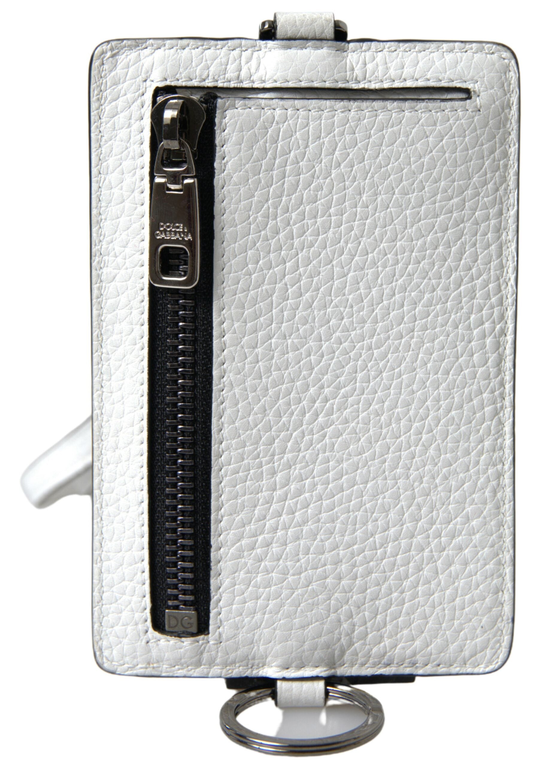 Dolce & Gabbana White Leather Lanyard Logo Card Holder Men Wallet - Zeiniez
