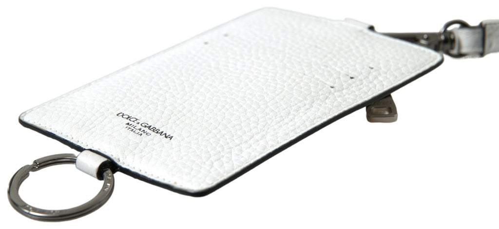 Dolce & Gabbana White Leather Lanyard Logo Card Holder Men Wallet - Zeiniez