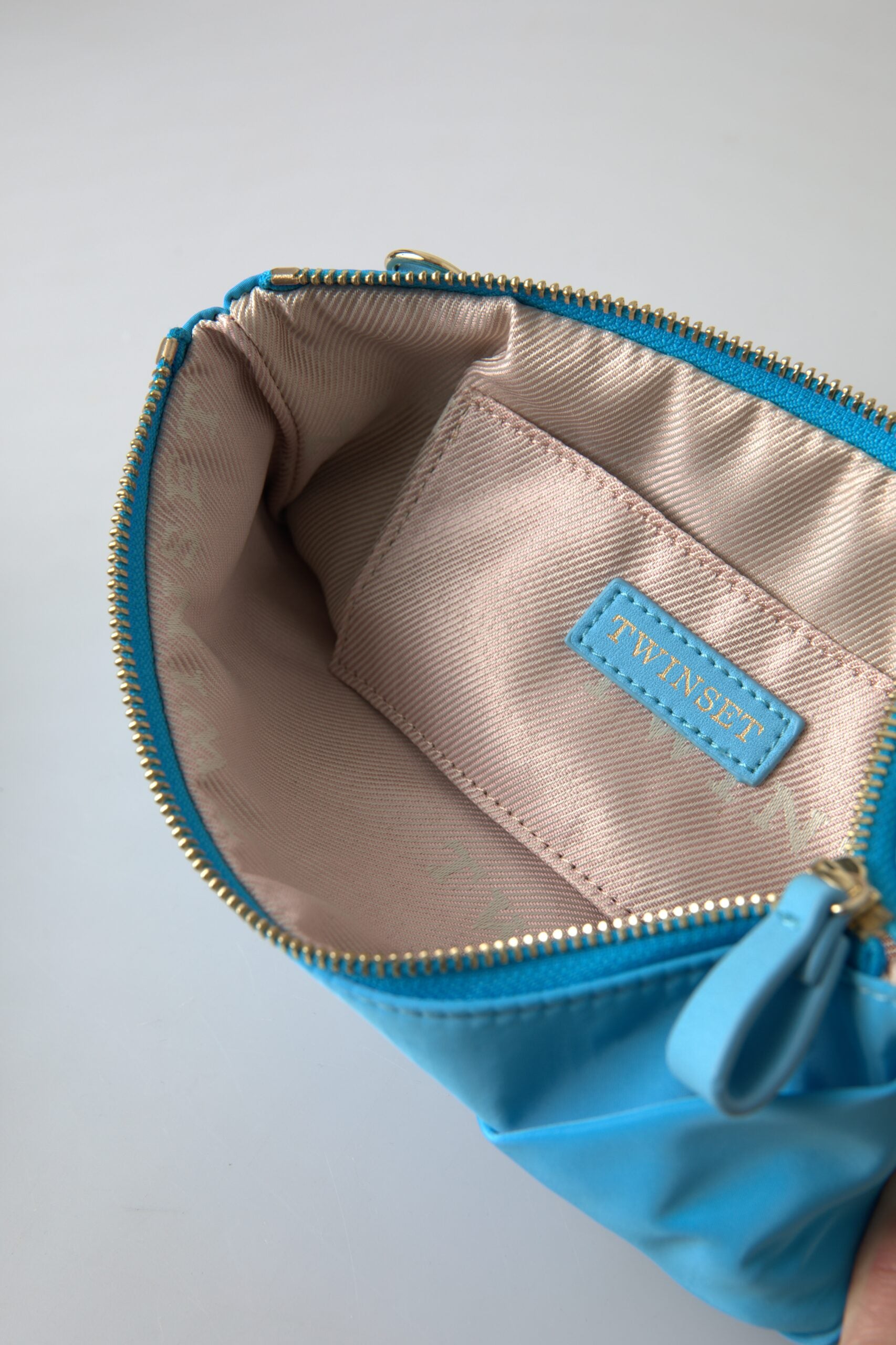 Twinset Blue Tafta Silk Large Bow Zipper Clutch Women Borse Logo Bag - Zeiniez