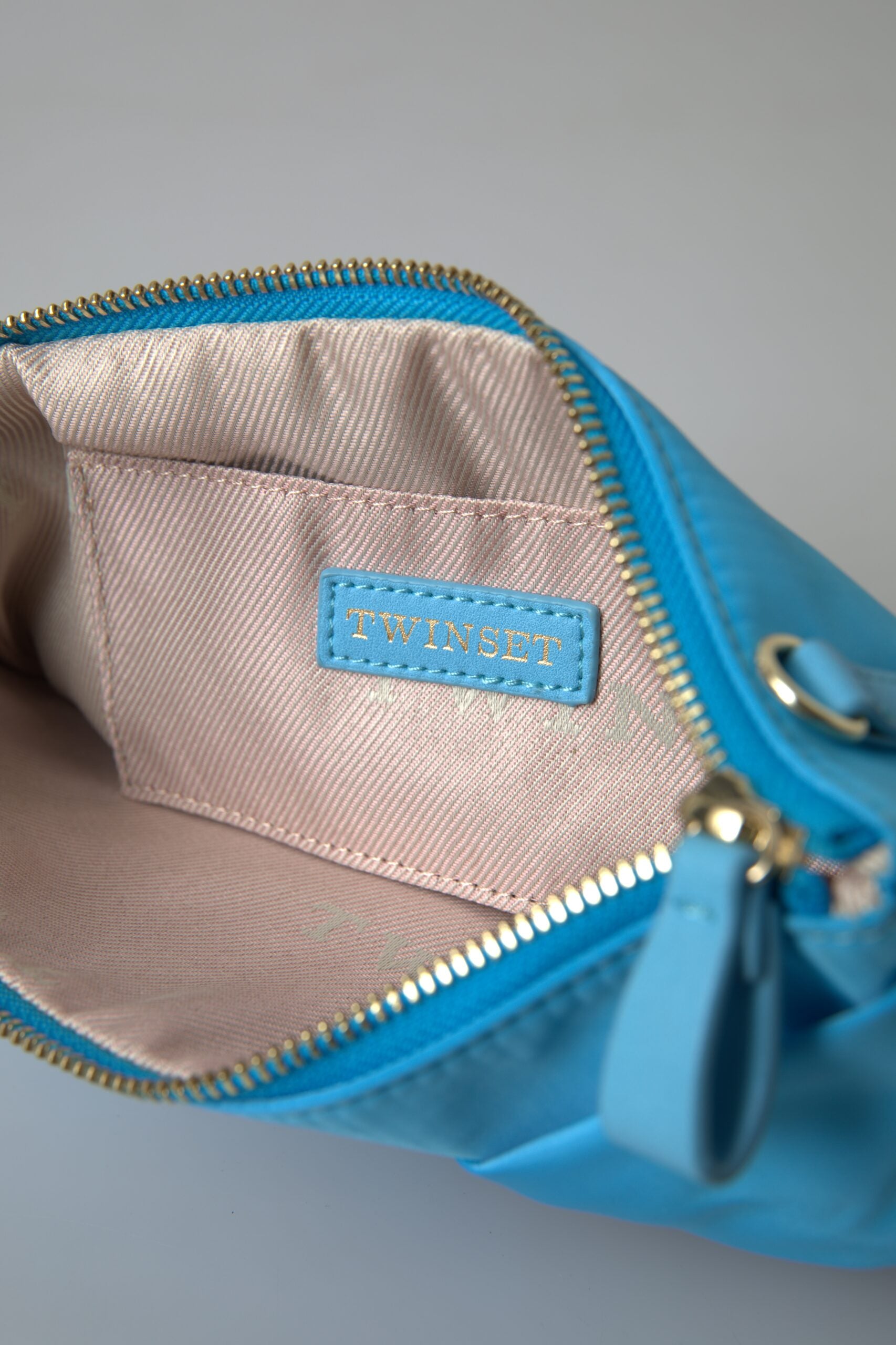 Twinset Blue Tafta Silk Large Bow Zipper Clutch Women Borse Logo Bag - Zeiniez