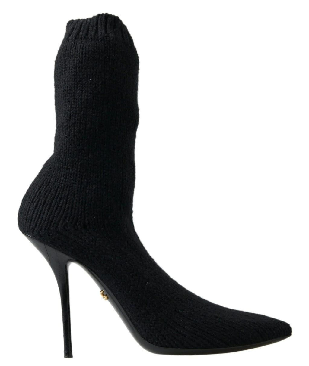 Dolce & Gabbana Black Stiletto Heel Mid Calf Women Boot Shoes - Zeiniez