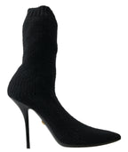 Dolce & Gabbana Black Stiletto Heel Mid Calf Women Boot Shoes - Zeiniez