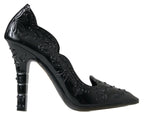 Dolce & Gabbana Black CINDERELLA Floral Crystal Heels Shoes - Zeiniez