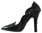 Dolce & Gabbana Black CINDERELLA Floral Crystal Heels Shoes - Zeiniez