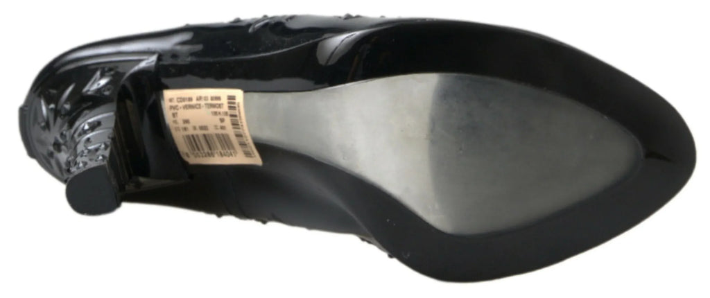 Dolce & Gabbana Black CINDERELLA Floral Crystal Heels Shoes - Zeiniez