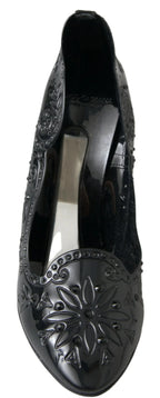 Dolce & Gabbana Black CINDERELLA Floral Crystal Heels Shoes - Zeiniez