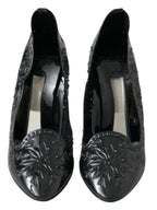 Dolce & Gabbana Black CINDERELLA Floral Crystal Heels Shoes - Zeiniez