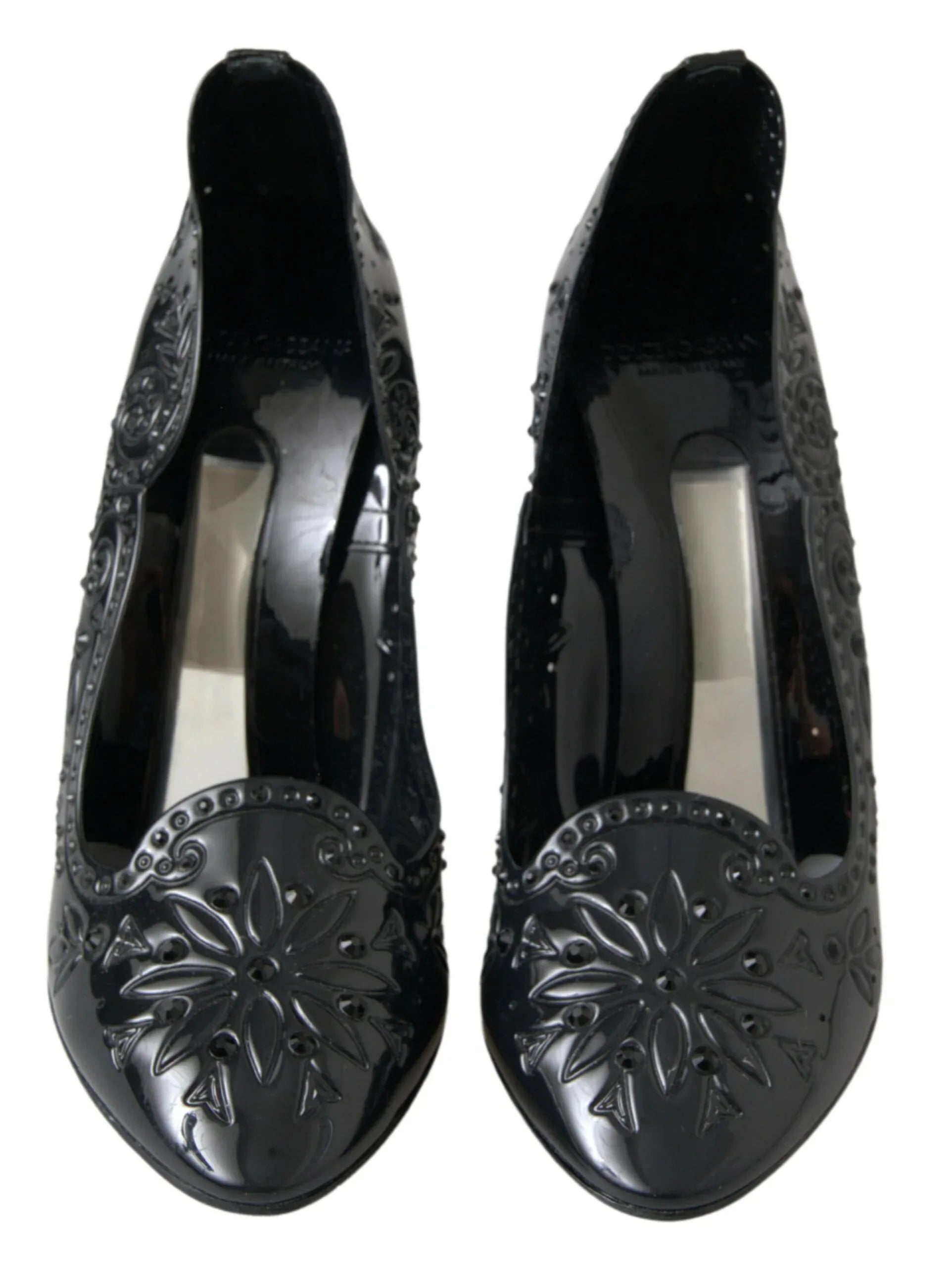 Dolce & Gabbana Black CINDERELLA Floral Crystal Heels Shoes - Zeiniez