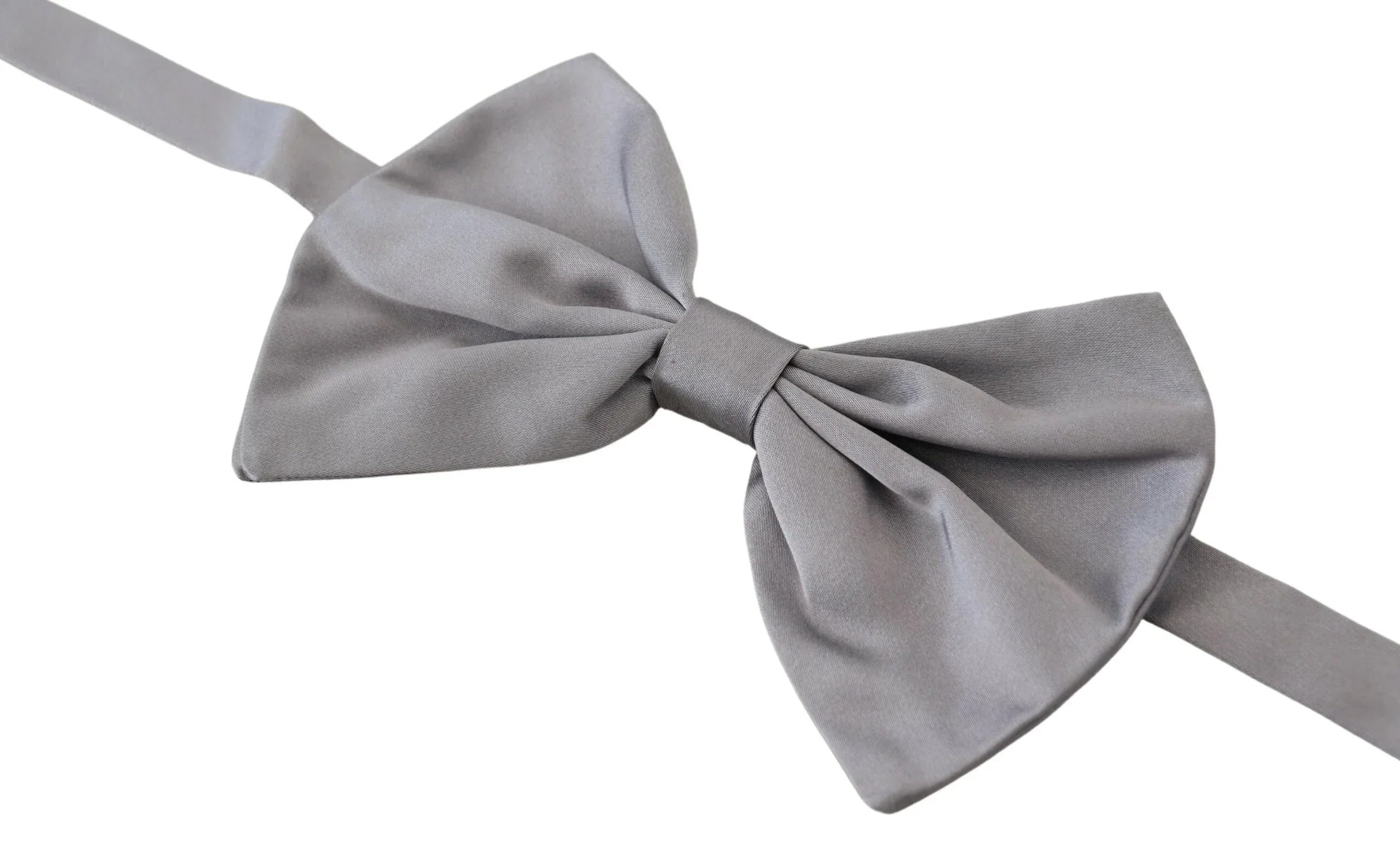 Dolce & Gabbana Bow Tie Men Silver Gray Silk Adjustable Neck Papillon - Zeiniez