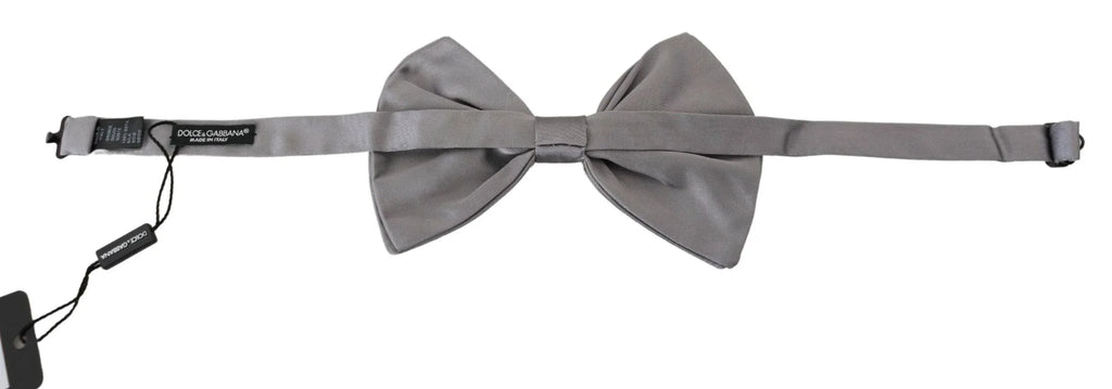Dolce & Gabbana Bow Tie Men Silver Gray Silk Adjustable Neck Papillon - Zeiniez