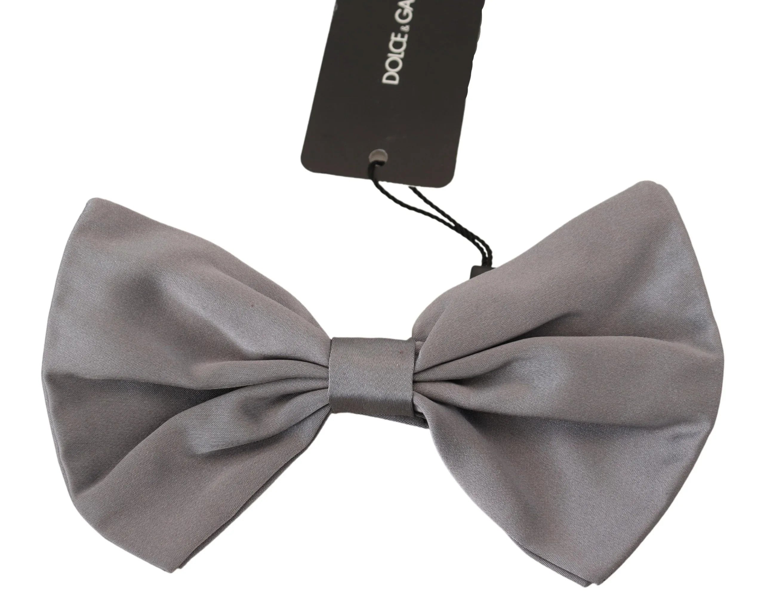 Dolce & Gabbana Bow Tie Men Silver Gray Silk Adjustable Neck Papillon - Zeiniez