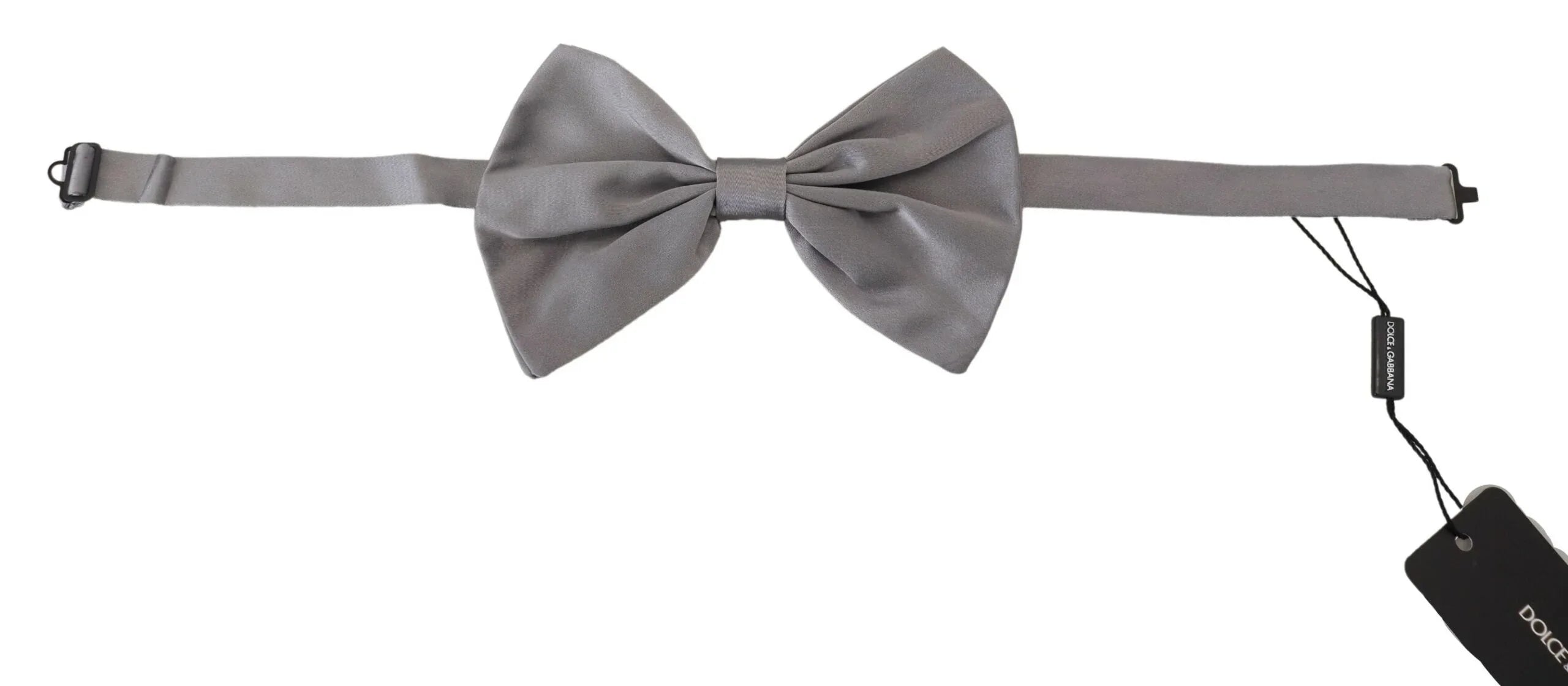 Dolce & Gabbana Bow Tie Men Silver Gray Silk Adjustable Neck Papillon - Zeiniez