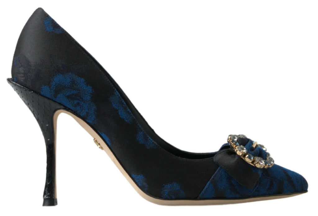 Dolce & Gabbana Blue Floral Ayers Crystal Pumps Shoes - Zeiniez