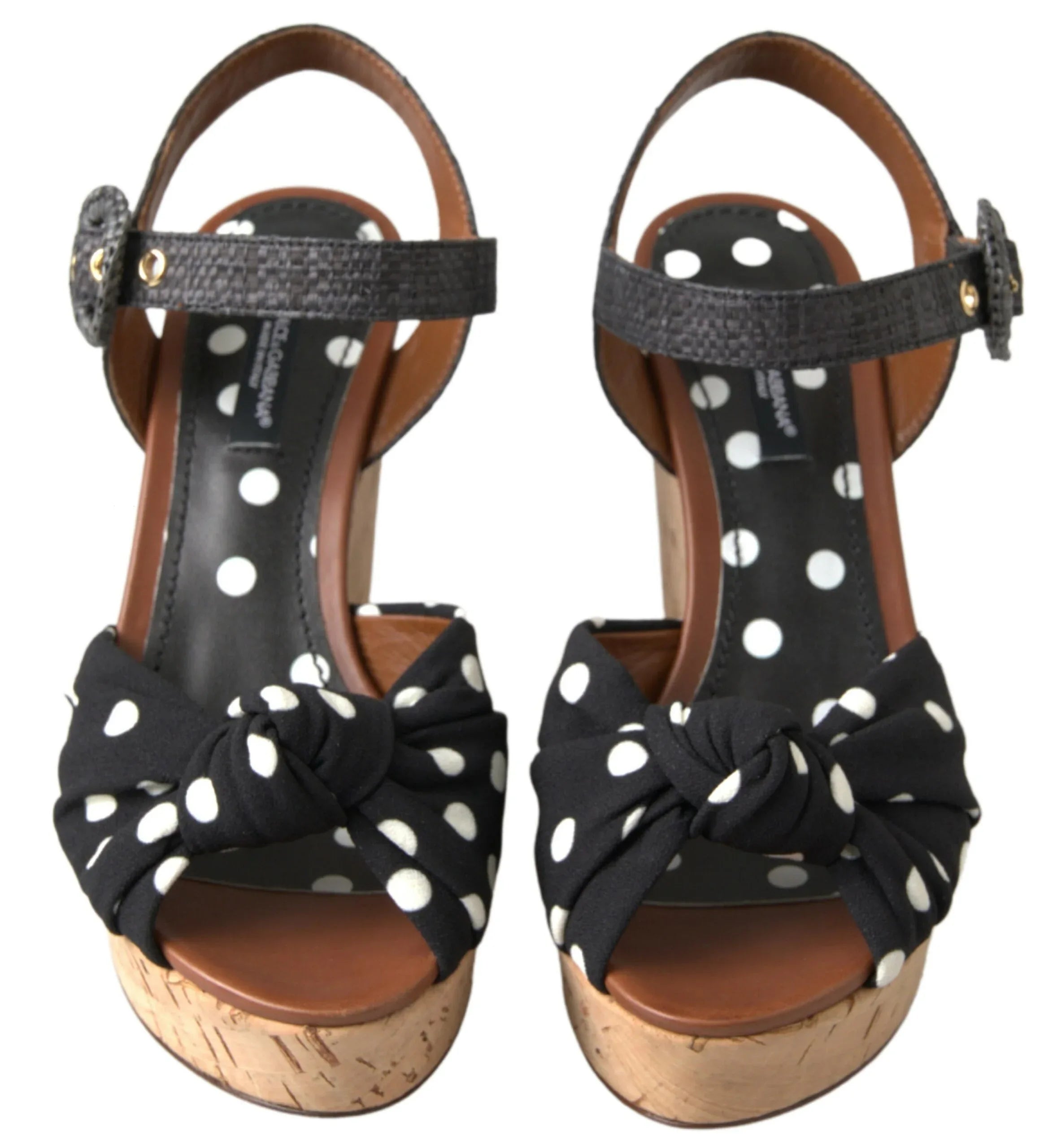Dolce & Gabbana Black Wedges Polka Dotted Ankle Strap Shoes Sandals - Zeiniez