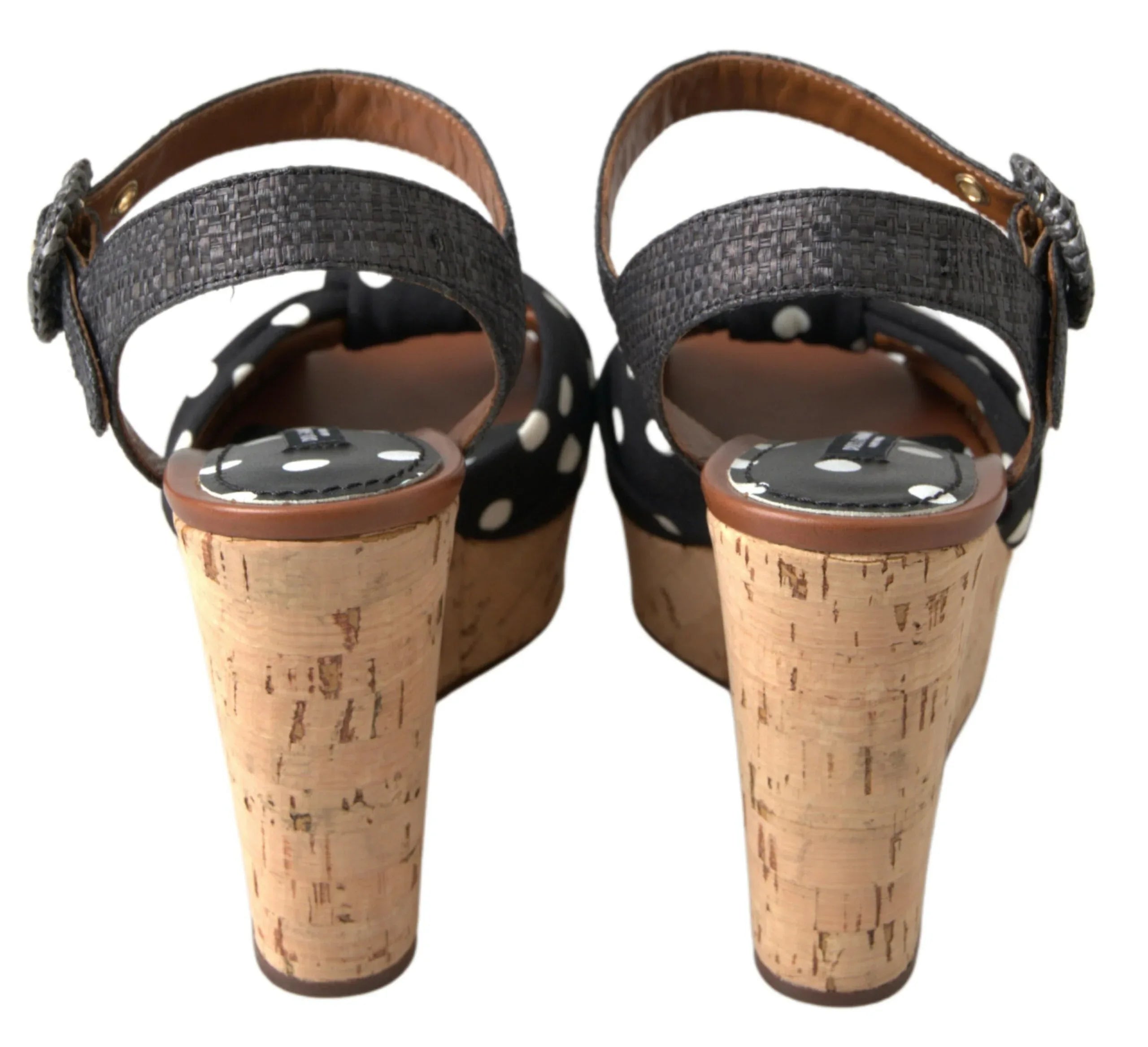 Dolce & Gabbana Black Wedges Polka Dotted Ankle Strap Shoes Sandals - Zeiniez