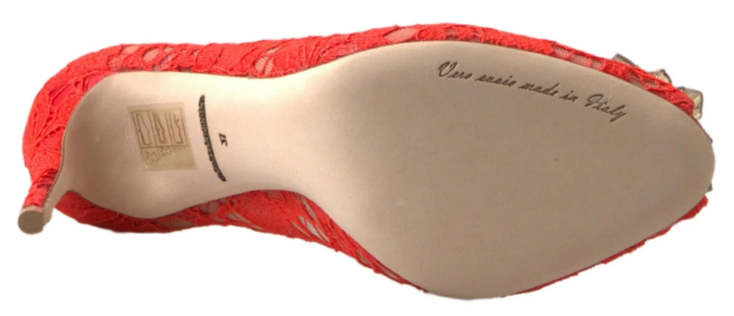 Dolce & Gabbana Red Taormina Lace Crystal Heels Pumps Shoes - Zeiniez